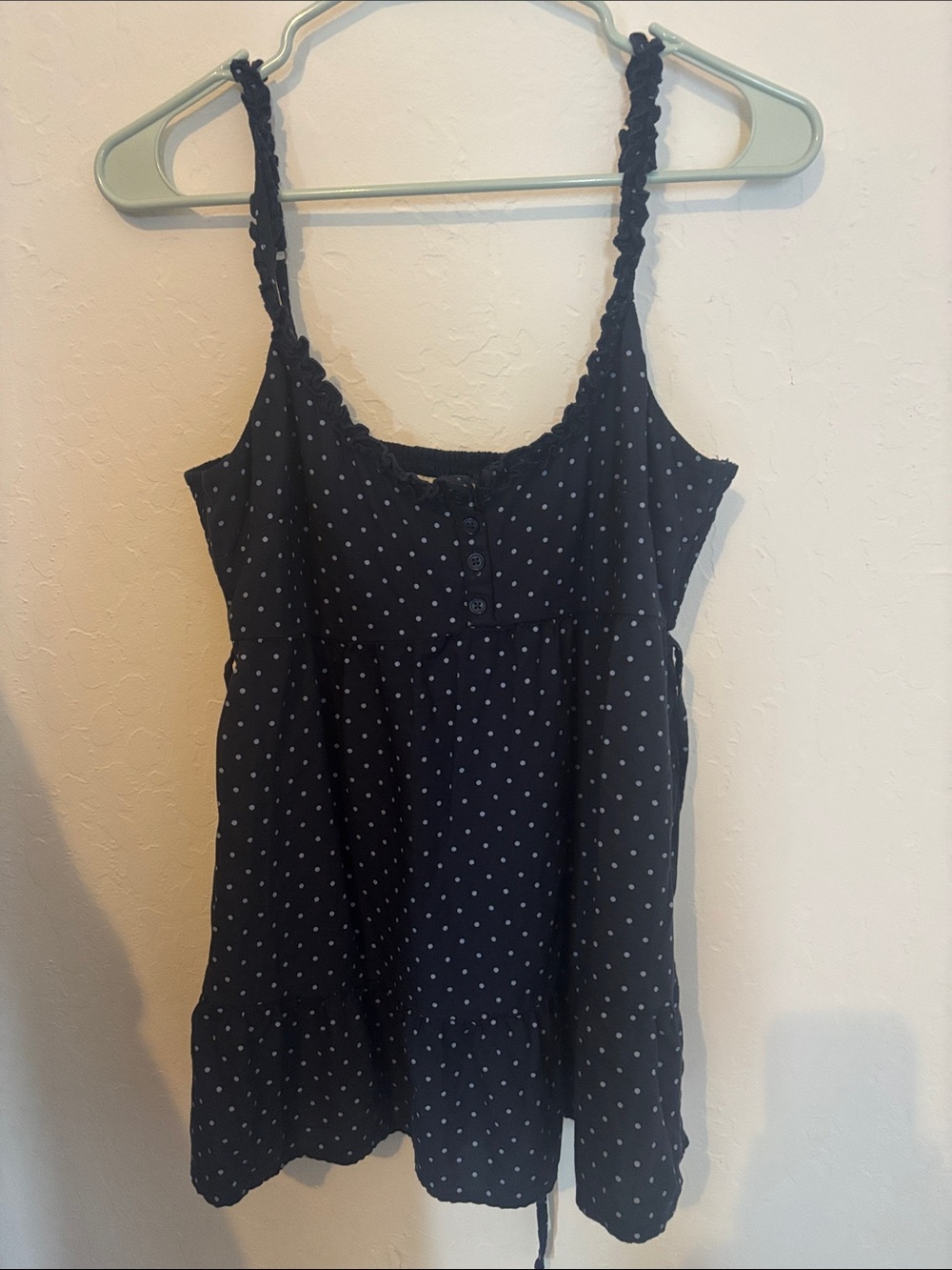 Hollister Navy Polka Dot Babydoll Tie Back Camisole Tank